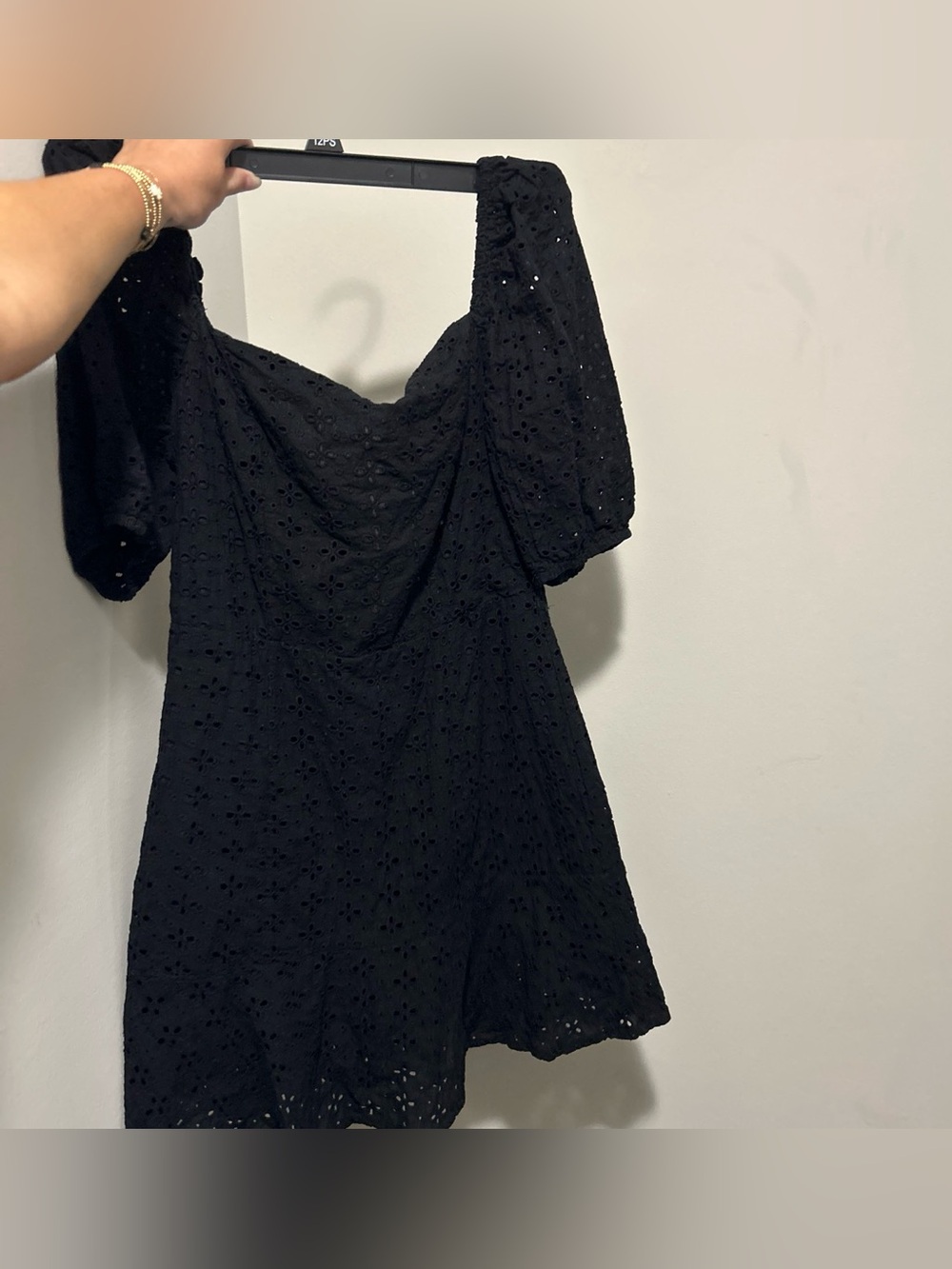 All Saints Black Eyelet Puff-Sleeve Mini